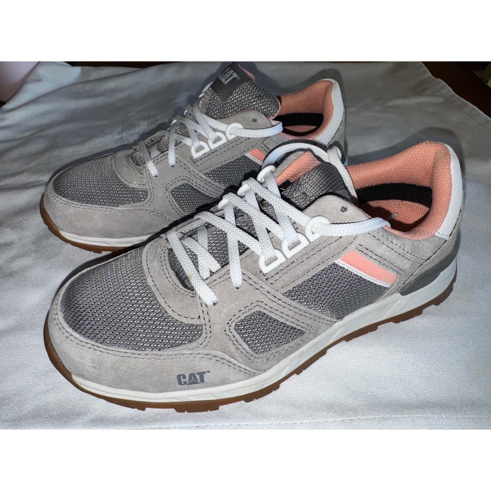 CAT Caterpillar P1013 Steel Toe Work Sneakers Womens 8.5 Wide Grey Peach EH